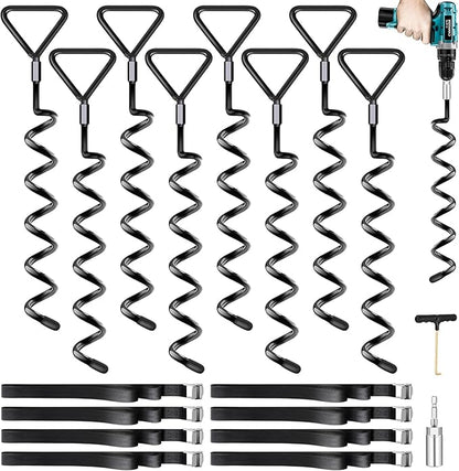 Trampoline Stakes Heavy Duty Trampoline Anchors Kit, Spiral Screw In Ground Anchors with Straps, Earth Anchors Earth Anchors Swing Set Anchors for Trampoline
