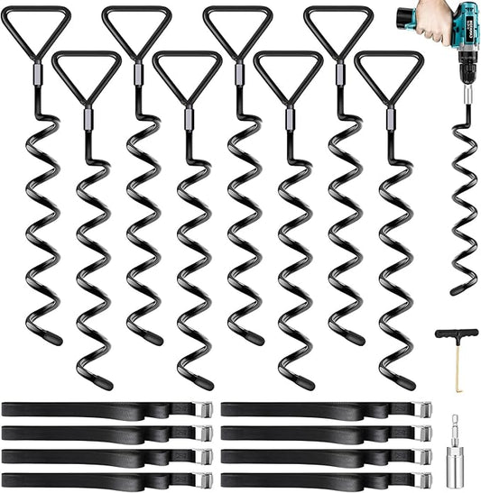 Trampoline Stakes Heavy Duty Trampoline Anchors Kit, Spiral Screw In Ground Anchors with Straps, Earth Anchors Earth Anchors Swing Set Anchors for Trampoline