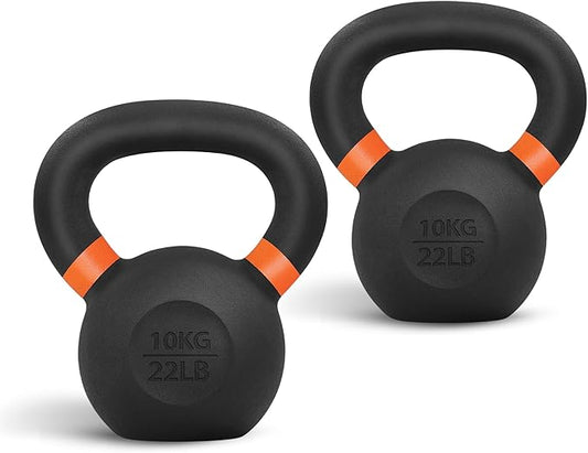 Yes4All Kettlebell, Heavy Duty Powder Coated Cast Iron Kettlebells, Non-Slip Handle & Flat Bottom for Conditioning, Strength Training & Full Body Exercises at Home Gym - Single & Pair