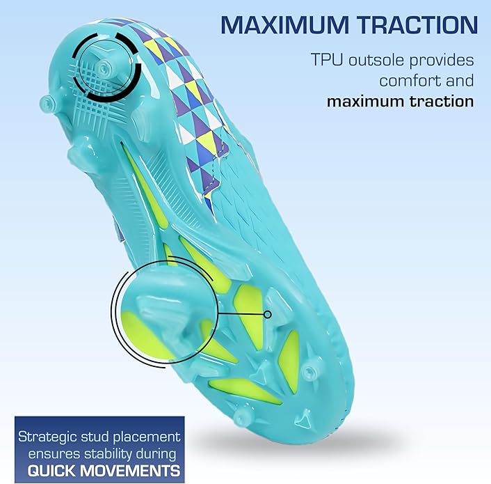 Soccer Cleats for Kids & Youth | Lightweight Football Shoes for Firm Ground | Durable Girls & Boys Soccer Cleats with Non-Slip Sole | Comfortable Soccer Boots | Unisex Size 11-6