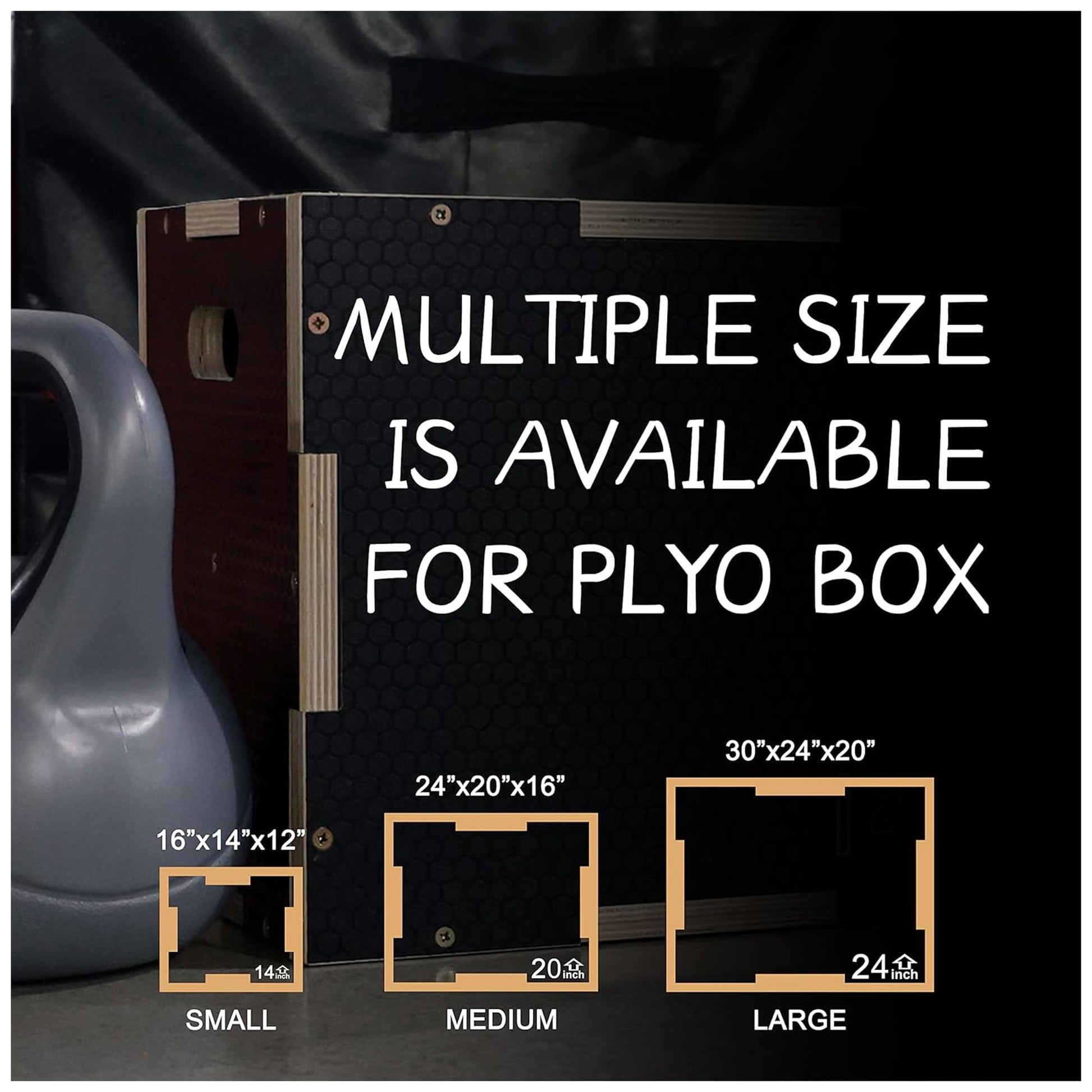 Fitvids 16 x 14 x 12 Non-Slip Wooden Plyo Box Jump Exercise Platform, Black