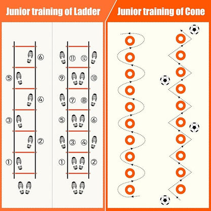 Soccer Training Equipment, Agility Speed Training Set with 20ft Speed Ladder, 12 Cones, 4 Adjustable Hurdles, Jump Rope, Parachute | Ideal for Basketball, Football Practise, for Kids, Youth, Adults