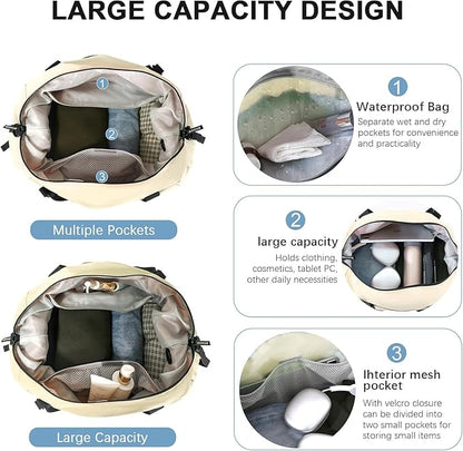 Gym Bag for Men Women, Tactical Travel Duffel bag with Removable Dividers & Shoe Compartment, Weekender Carry on Bag with Toiletry Bag, Overnight Range Bag for Workout Soccer Yoga Gym (White)