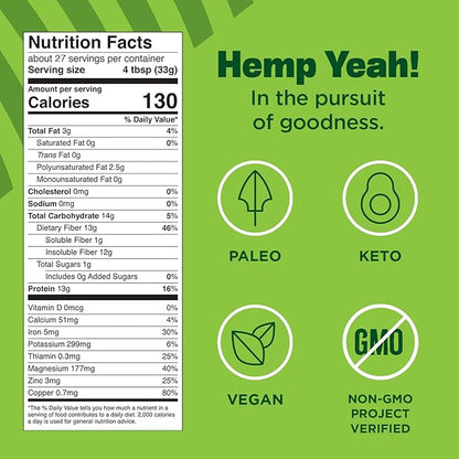 Manitoba Harvest Hemp Yeah Organic Max Fiber Protein Powder, Unsweetened, 32oz, with 13g of Fiber, 13g Protein and 2.5g Omegas 3&6 per Serving, Keto-Friendly, Preservative Free, Packaging May Vary