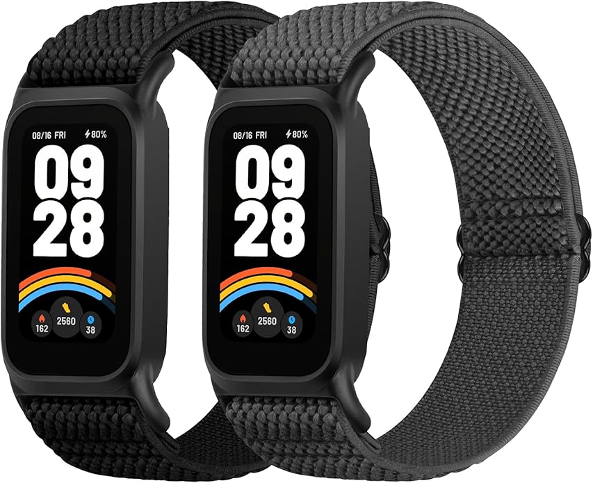 2 Pack Elastic Bands Compatible with Xiaomi Smart Band 9 Active Women Men, Soft Nylon Replacement Sport Wriststrap for Redmi Band 3