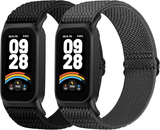 2 Pack Elastic Bands Compatible with Xiaomi Smart Band 9 Active Women Men, Soft Nylon Replacement Sport Wriststrap for Redmi Band 3