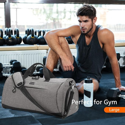 TOPDesign Gym Bag for Women & Men, Unisex Duffel Bag with Shoe Compartment & Wet Pocket for Travel Sports Gym (M Textured Grey)