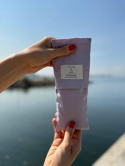 BYS Weighted Lavender Eye Pillow, Organic Cotton Fabric, Grey and White, with Travel Pouche