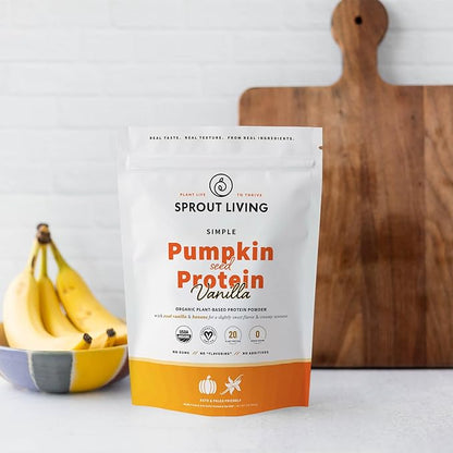 Sprout Living Organic Pumpkin Seed Protein Powder, Vanilla Flavor, 20 Grams of Plant Based Organic Protein Powder Without Sweeteners, Non-GMO, Dairy Free, Vegan, Gluten Free (1 Pound, 13 Servings)