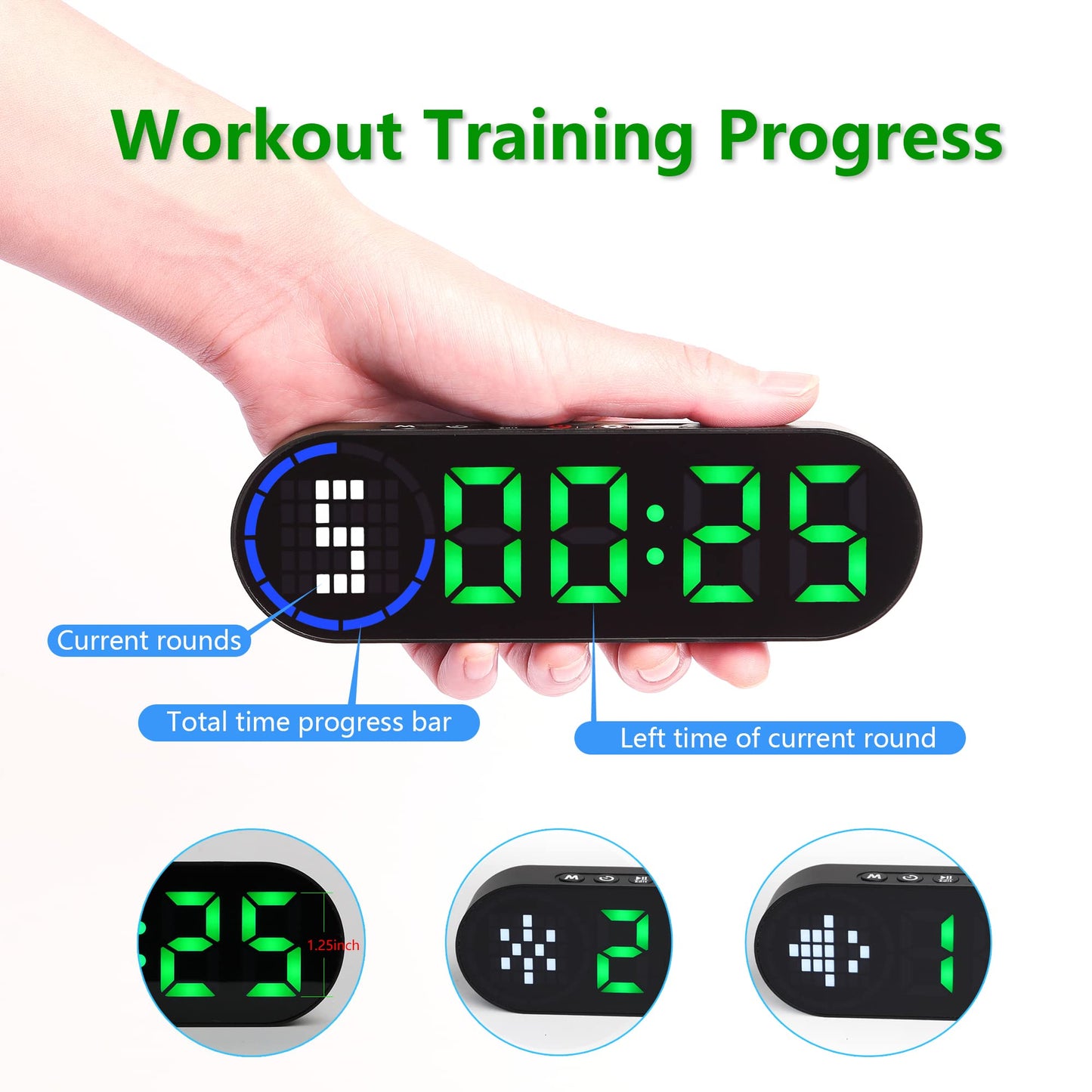 Portable Gym Timer Battery Powered, Magnetic Interval Workout Clock Time with Time Progress Bar