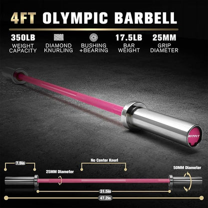 RITFIT Olympic Barbell 4ft/4.8ft/6ft - 2 Inch Weight Bar for Strength Training, Weightlifting, Squat, Deadlift, Bench Press, Curl, Overhead Press - 350lbs/500lbs Capacity