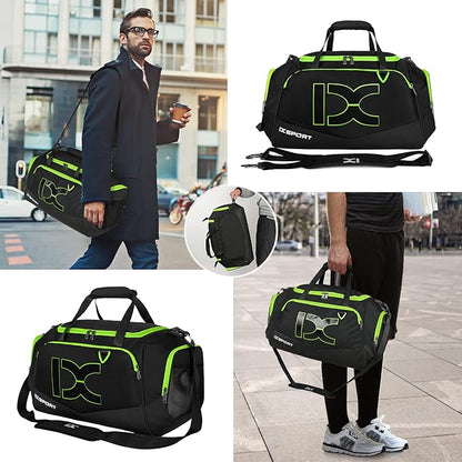 Sports Gym Bag，INOXTO Travel Duffel Bag with Dry Wet Pocket And Shoe CompartmentFor Women and Men，40L/55L Fitness Waterproof Weekender Bag For Swim Sports Travel Working Out (Black green, 40L)