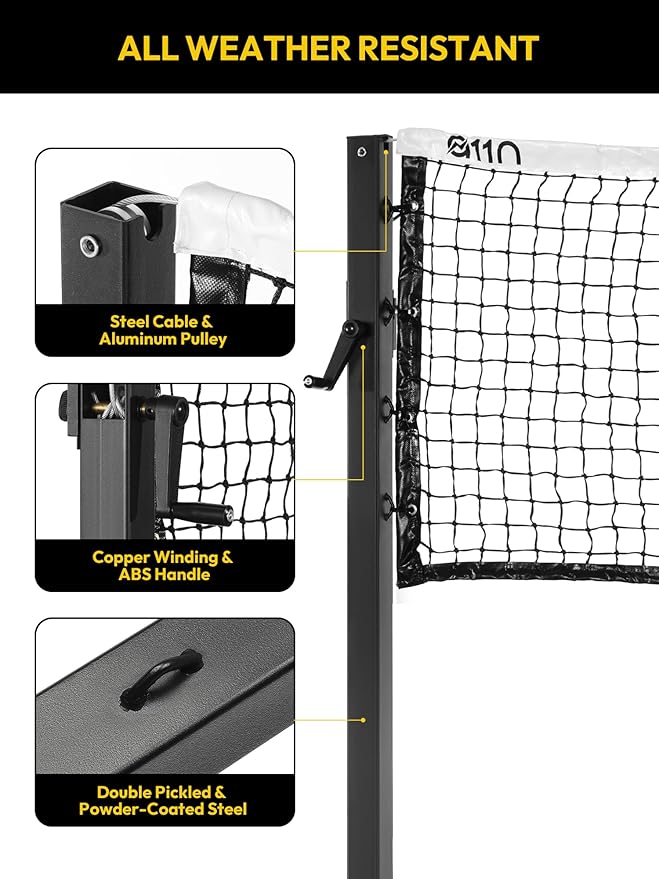 A11N SPORTS Pro-Grade In-Ground Pickleball Net System with Heavy-Duty Carbon Steel Posts, Rust-Proof All-Weather Construction, Easy Sleeve Installation, Official Size for Outdoor Court