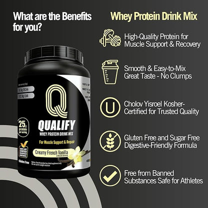 French Vanilla Whey Protein Powder. 25g Protein, 5.5g BCAA, Cholov Yisroel Kosher, Gluten-Free, Sugar-Free, Keto-Friendly, Smooth Mixing Post-Workout Protein Shake Powder, 26.4oz (23 Servings)