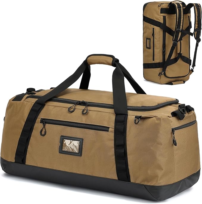 TUGUAN Extra Large Travel Duffle Bag Backpack for Men with Adjustable Dividers 120L Big Weekend Overnight Bag with ID Pocket Shoulder Strap Heavy Duty Sports Duffel Bags for Camping Gym, Brown