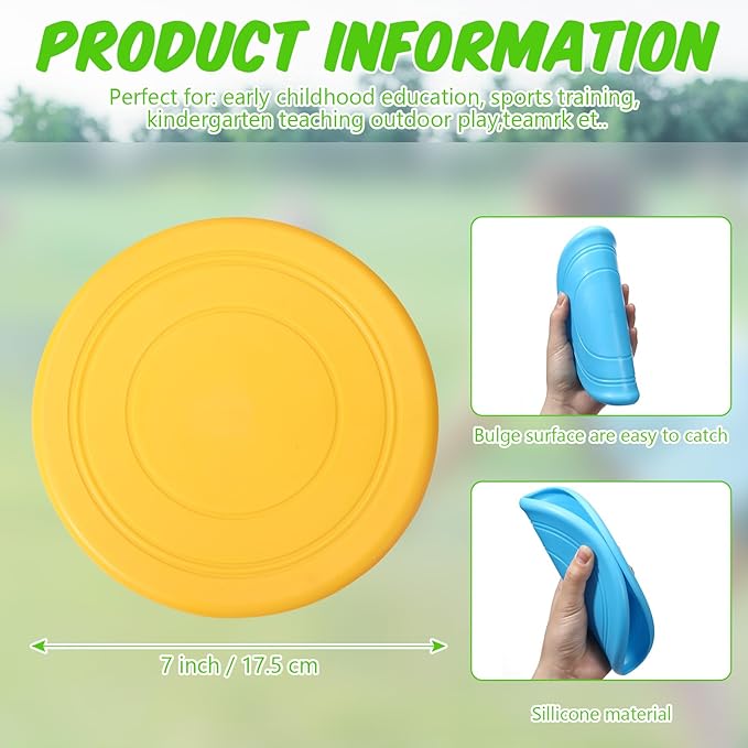 6 Pcs Kids Flying Disc 7 Inch Silicone Flying Disks Set for Kindergarten Outdoor Backyard Beach Lawn Park