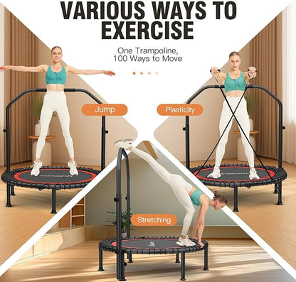 ANCHEER 40" Foldable Mini Trampoline,Max Load 450lbs/550lbs Indoor Trampoline,with 4 Level Adjustable Foam Handle and Resistance Bands,Adult Exercise Trampoline for Home, Garden, and Gym