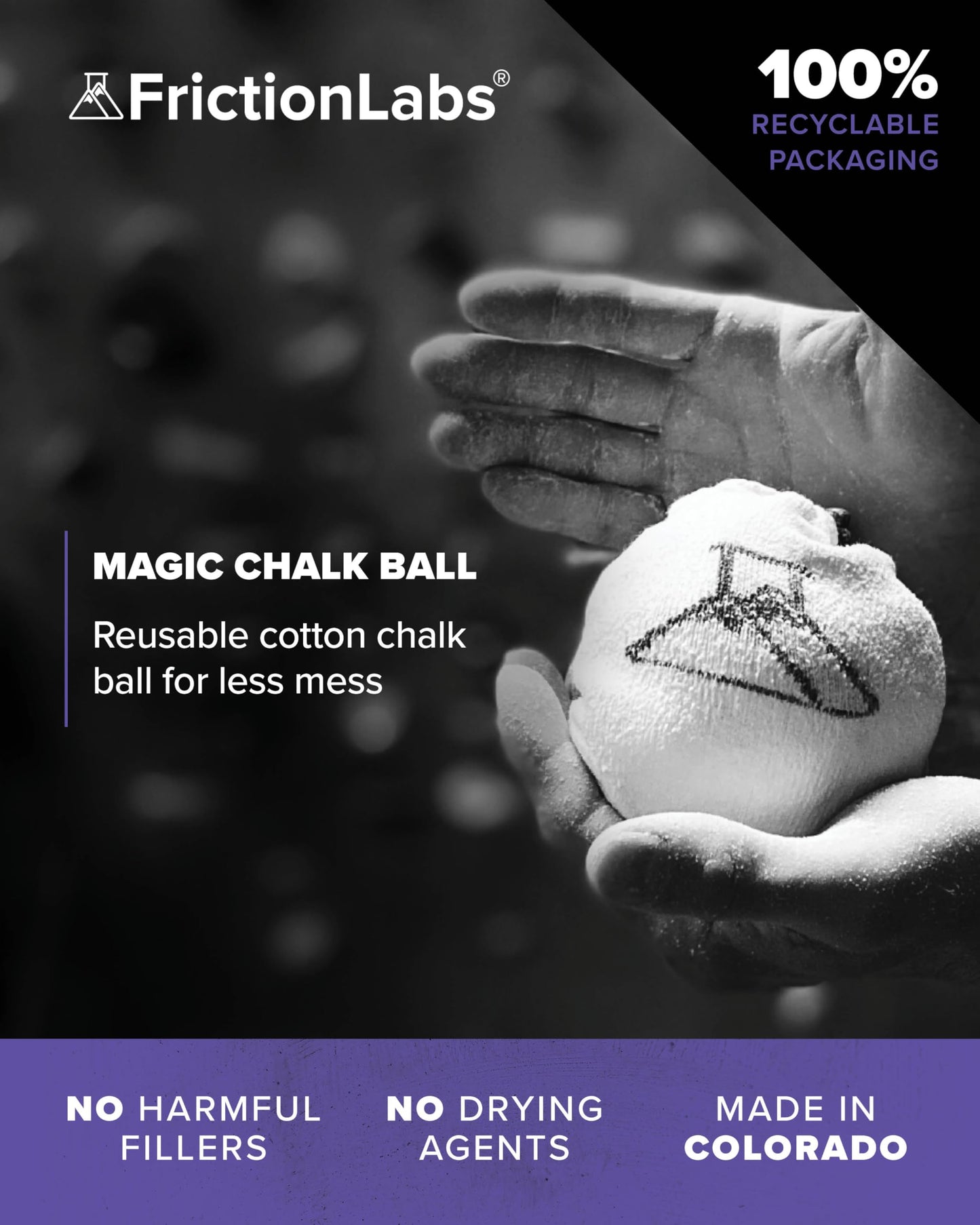 FrictionLabs Magic Chalk Ball, 2.2 oz - Premium Gym Chalk In Refillable Sock - Non Toxic - Great