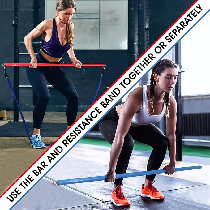 Yes4All Total Body Workout Weighted Bar, Resistance Band Bar, Racks for Strength Training, Exercise Bar for Yoga in Home and Gym - Single/Combo