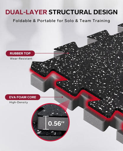 HAPBEAR 0.56'' Thick 12 Pcs 48 Sq Ft Exercise Equipment Mats - High-Density Rubber Top EVA Foam
