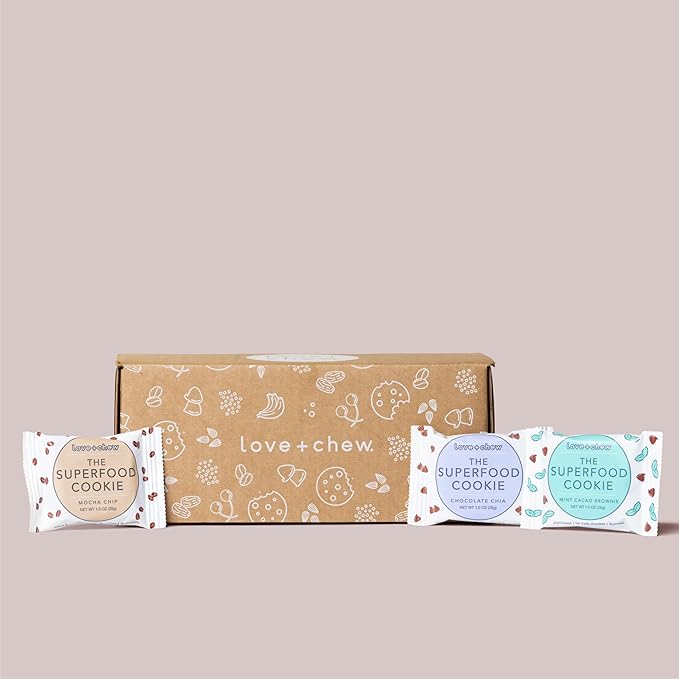 Love + Chew Soft Baked Protein Cookies, Gluten Free | (18) Count Chocolate Lover Minis Variety Pack | Vegan, Paleo, Non GMO and Packed with Superfoods. - Individually Wrapped, and Made from High Protein Almonds