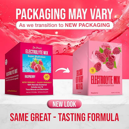 Dr. Price’s Electrolyte Mix | Sugar-Free Hydration Powder with 72+ Trace Minerals | No Sugar, Fast-Dissolving Electrolytes Powder Packets | Raspberry (30 Packs)