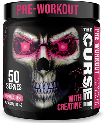 JNX SPORTS The Curse! Pre Workout Powder for Men & Women, Caffeine, Beta-Alanine, Creatine, L-Citrulline, 50 Servings, Tropical Storm Flavor ??Boost Energy, Strength & Focus