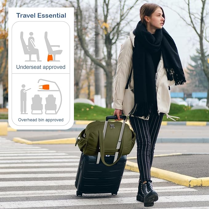 TOPDesign Travel Duffel Bag for Women, Puffer Gym Bag Sports Tote with Wet Pocket, Carry On Weekender with Luggage Sleeve (Dark Green)