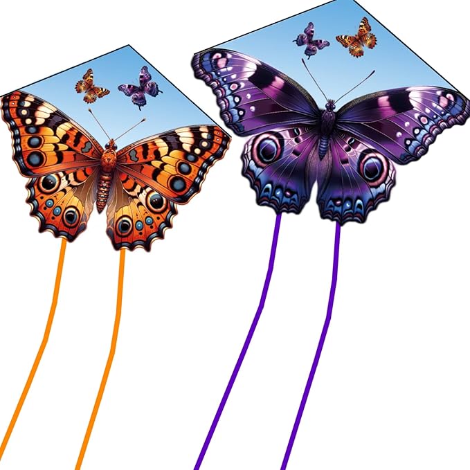 2 pcs Butterfly Kites with Kite String, for Adults and Kids, Perfect for Beach & Outdoor Fun, Easy to Assemble and Fly(31″x23″)