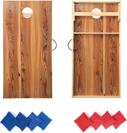 Solid Wood Premium Cornhole Game Set, Bean Bag Toss Game for Tailgate, Outdoor, Backyard - Professional Portable Cornhole Boards & Set of 8 Cornhole Bean Bags (Junior, Tailgate, Regulation Size)