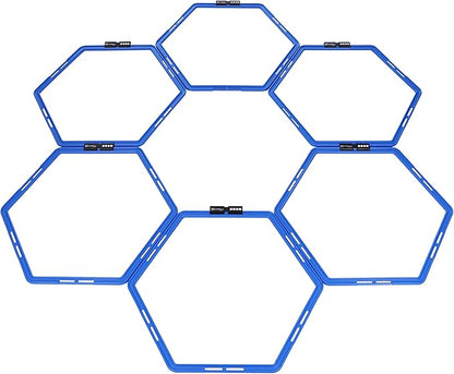 Capelli Sport Hexagonal Speed Rings, Interlocking Hex Agility Ladder Rings with Carry Bag, Blue, Set of 6