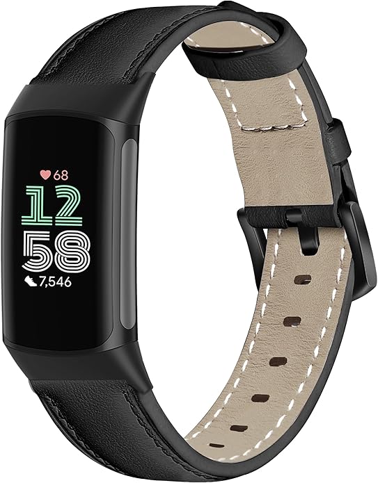 Leather Watch Bands Compatible with Fitbit Charge 6/Charge 5,Genuine Leather Replacement Straps for Charge 6/Charge 5 for Women Men.