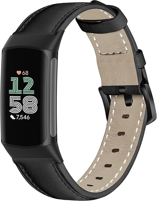 Leather Watch Bands Compatible with Fitbit Charge 6/Charge 5,Genuine Leather Replacement Straps for Charge 6/Charge 5 for Women Men.