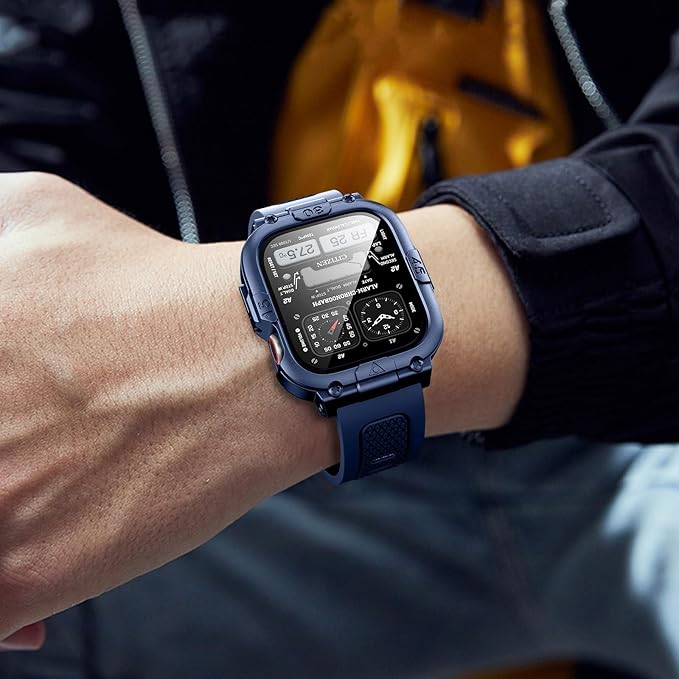 Dsytom Waterproof Case with Band Compatible for Apple Watch Band 46mm 45mm 44mm 42mm(S11/10) 41mm 40mm for Men,Rugged Smartwatch Strap with Built-in Tempered Glass Screen Protector for iWatch Series 11/10/9/8/7/6/5/4/SE