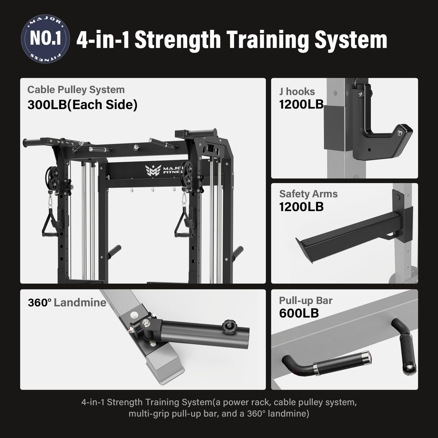 MAJOR FITNESS F22 Power Rack, 1600lbs All-in-One Squat Rack with Cable Crossover, Dual Pulley