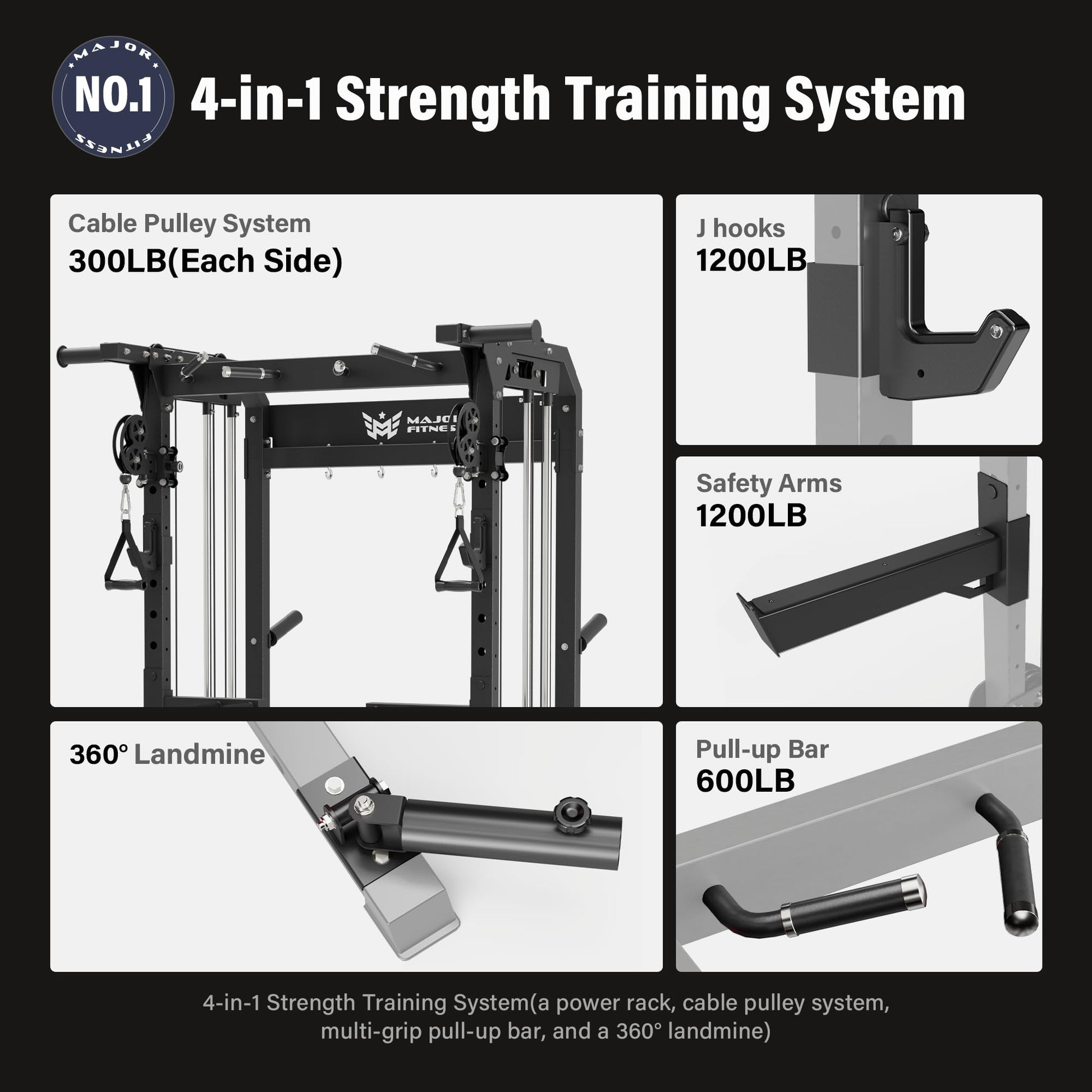 MAJOR FITNESS F22 Power Rack, 1600lbs All-in-One Squat Rack with Cable Crossover, Dual Pulley
