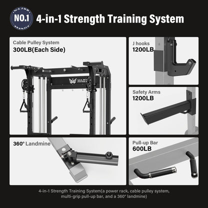 MAJOR FITNESS F22 Power Rack, 1600lbs All-in-One Squat Rack with Cable Crossover, Dual Pulley