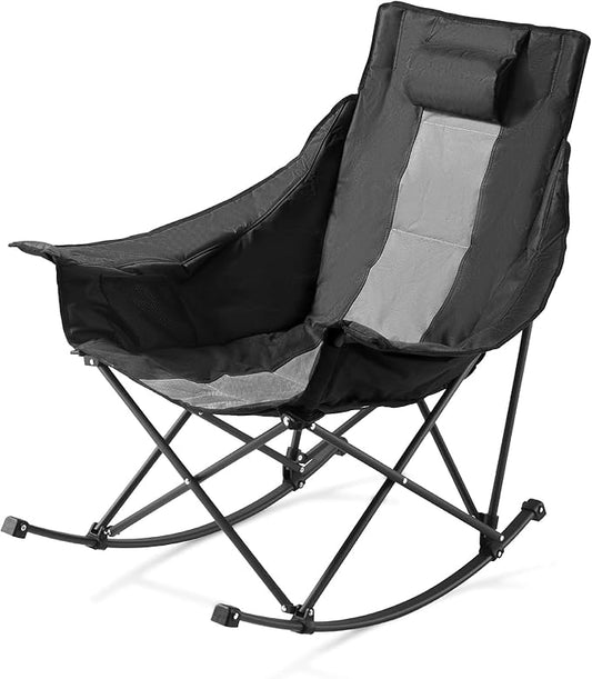 VEVOR Rocking Camping Chair, Portable Folding Rocker, Heavy-Duty Lawn Chair Recliner with Cupholder