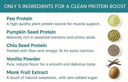 TOZZY Vegan Pea Protein Powder | Plant-Based Protein | Only 5 Simple Ingredients | 20g Protein, 100 Calories, 0g Sugar | Non-GMO, Vanilla