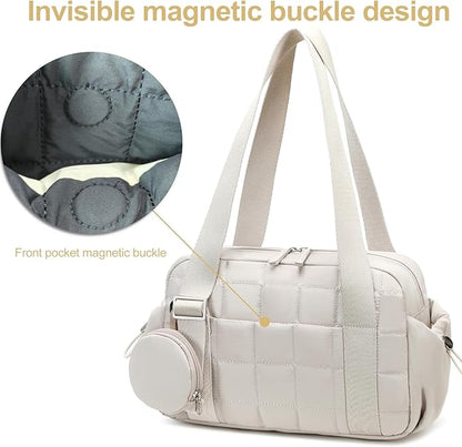 CAMTOP Mini Gym Bag for Women, Small Gym Tote Bag Puffy Quilted Sports Duffel Bag with Wet Compartment and Coin Purse Duffel Bags Dance Yoga Workout Bag