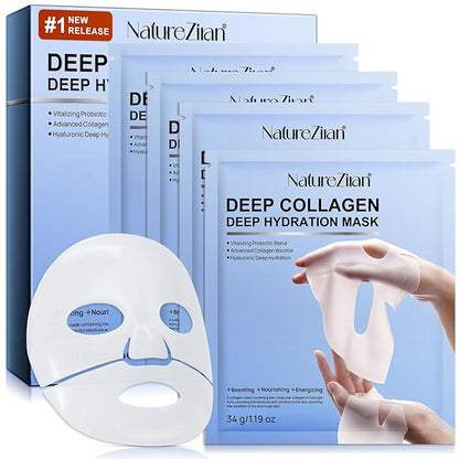 Collagen Face Mask,Collagen Real Deep Mask,Collagen Mask,Deep Hydrating Anti Wrinkle Lifting Mask,Hydrogel Masks for All Skin Types 34g*4ea