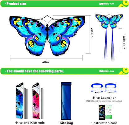 The Doinfly Butterfly-Shaped Kite is an Easy-to-Fly Kite Suitable for Both Children and Adults, and is Highly Suitable for Outdoor Activities. (Two-Piece Set of Butterfly Wings-（Blue+Pink）, 2)