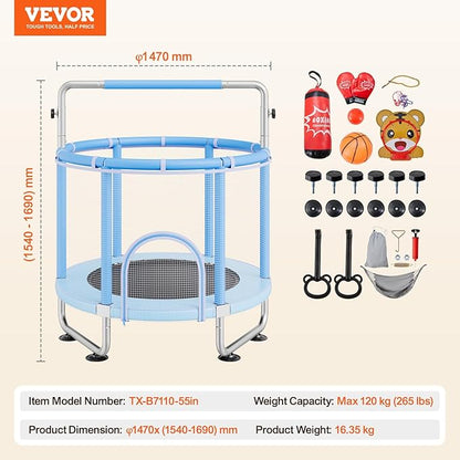 VEVOR 5FT Trampoline 50"/55"/56 * 35" for Indoor/Outdoor use for Toddlers, Foldable Mini Baby with Foam Handle, Recreational Birthday Gift