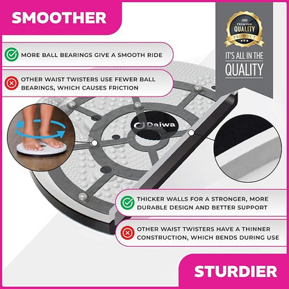 Daiwa Felicity Figure Trimmer Ab Twister Board - Waist Twister Machine for Core & Abs Exercise - Waist Twisting Fitness Tool, Dizzy Disc Twist Board for Slimming Workout with 8 Magnets Reflexology