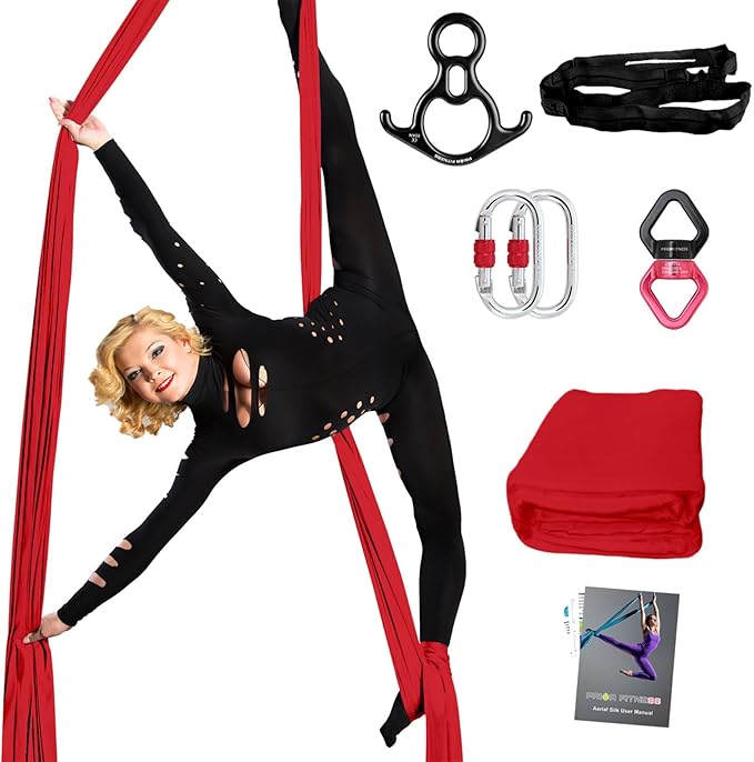PRIOR FITNESS Aerial Silks Set, Professional Thicker Low Stretch Fabric 9/15/20 Yards Aerial Silk Swing Set with Hardware Guide, Yoga Starter Kit For Home, Aerial Yoga Hammock, Silks for Gymnastics, Antigravity Yoga, Inversion Exercise-All Levels