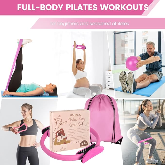 Home Pilates Essentials Kit for Women,Pilates Equipment Set with 9 Inch Yoga Ball,Figure 8 Resistance Band,Pilates Bands & Accessories,Pilates Ring and Ball Set for Beginners Home Workouts
