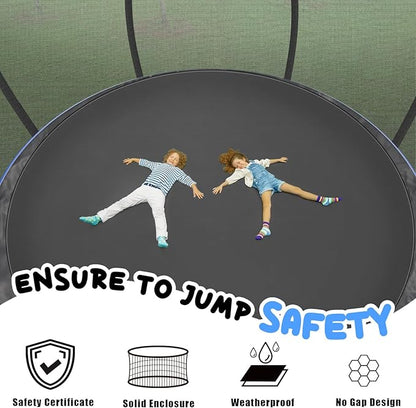 Trampoline 12FT 14FT 15FT 16FT for Kids/Adults - Outdoor Recreational with Enclosure Net Curved Poles and Ladder, Heavy Duty Anti-Rust Coating, ASTM Approval