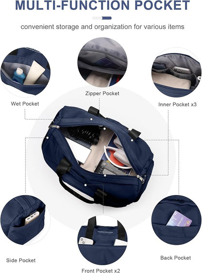 Small Gym Bag for Men Duffle Bag with Shoe Compartment Yoga Mat Bag Sports Workout Bag Weekend Overnight Bag, Dark Blue