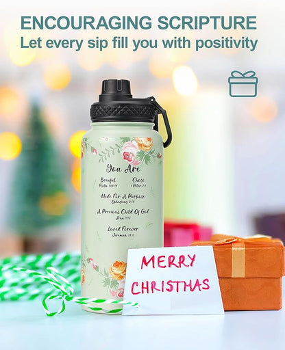 32oz Insulated Water Bottle,Stainless Steel Vacuum Water Bottle, BPA-Free & Leakproof -with Paracord Handle,Strap,Straw Spout Lids, Water Jug for Gym Sports,Christmas Gifts for Women