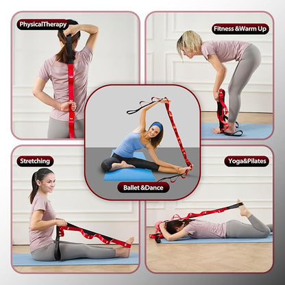 Stretching Strap with 10 Loops-Yoga Strap for Physical Therapy,Home Workout,Pilate & Flexibility Training,Non Elastic Exercise Stretch Band for Hamstring,Leg Stretcher Belt,Flexibility Fascia